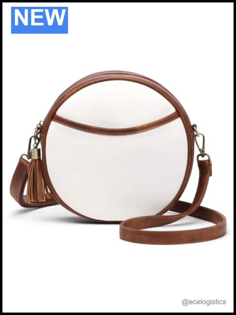Genuine Leather Circle Crossbody Bag with Adjustable Strap